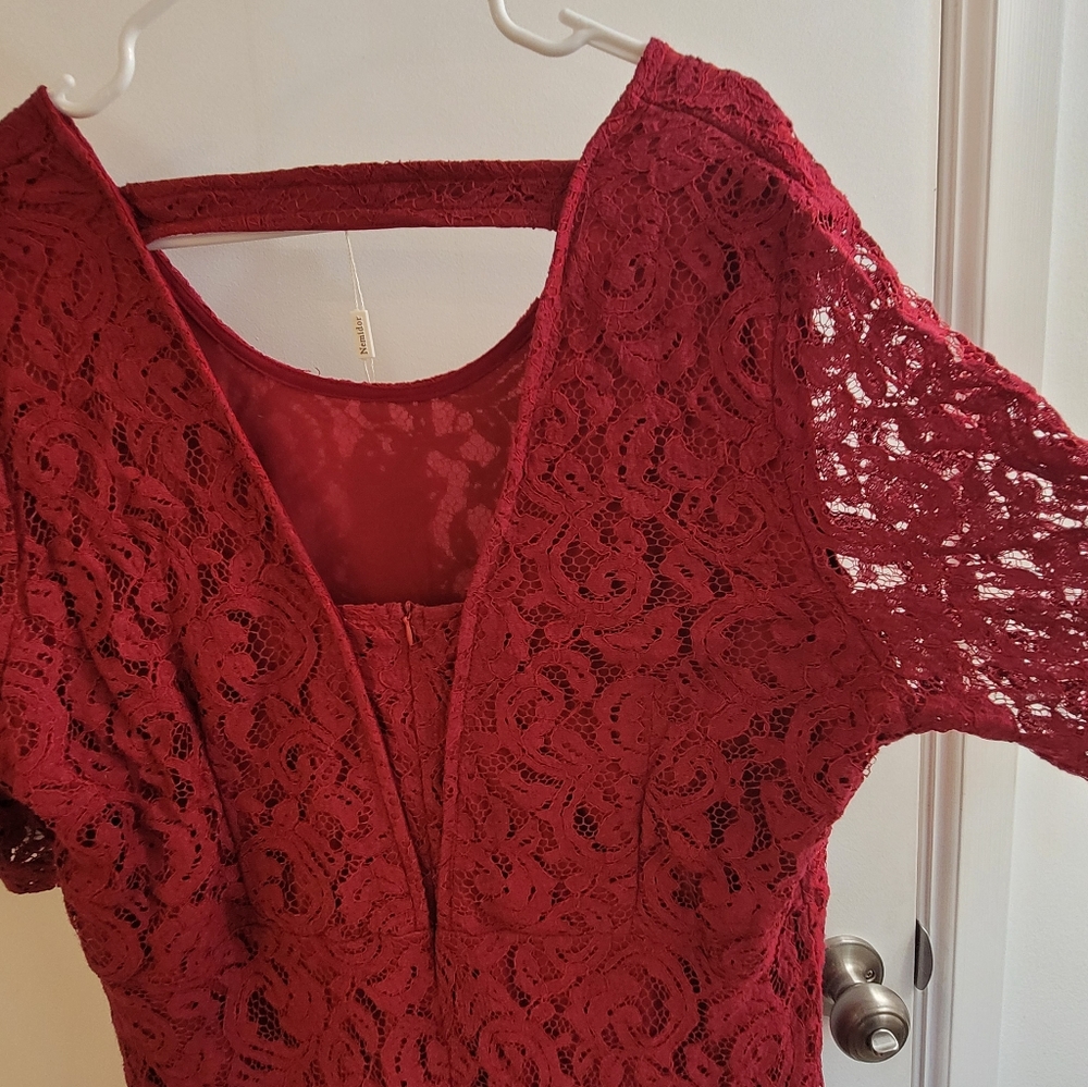 Red Lace Floor Length Formal Dress